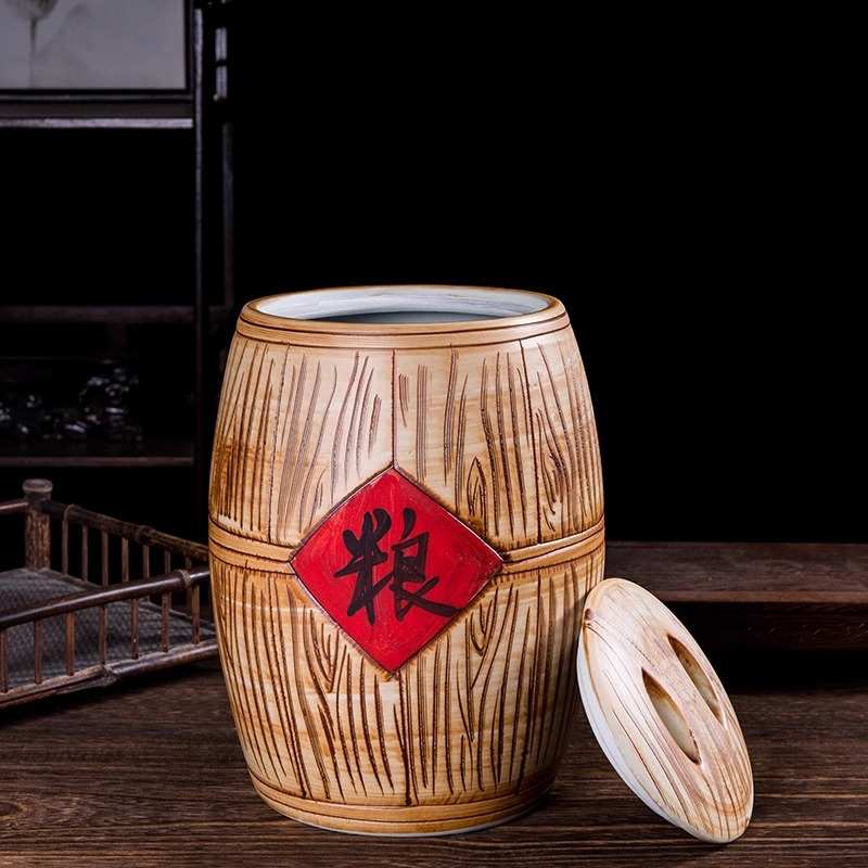 景德镇陶瓷米缸家用带盖密封防潮防虫老式10斤20斤50斤储米箱米桶