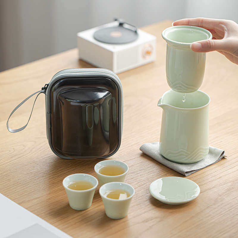 青瓷浮雕快客杯便携式旅行茶具随身户外泡茶壶小陶瓷茶杯定制LOGO,餐饮具,功夫茶具,淘宝优惠券,粉丝福利购,淘宝优惠卷