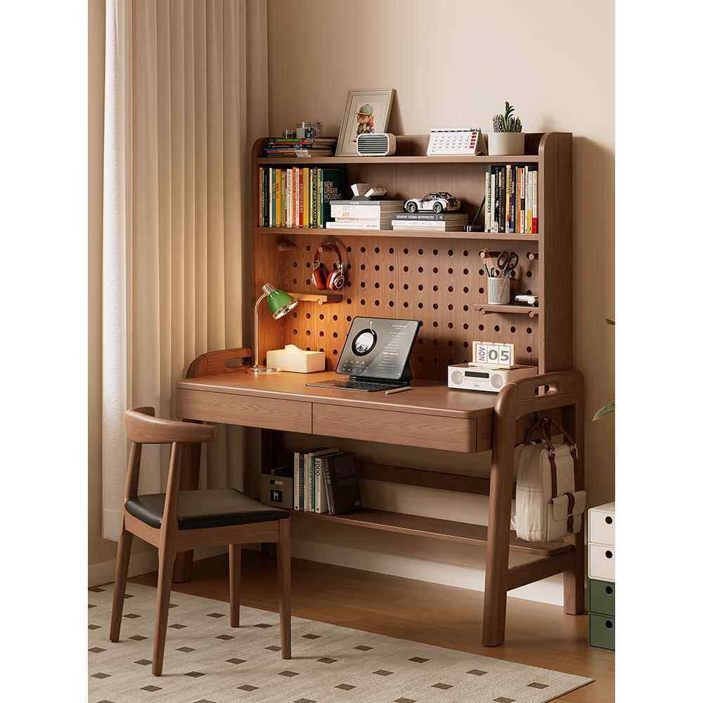 实木书桌书架一体桌洞洞板儿童学习桌家用办公桌简约电脑桌可升降,住宅家具,电脑桌,淘宝优惠券,粉丝福利购,淘宝优惠卷