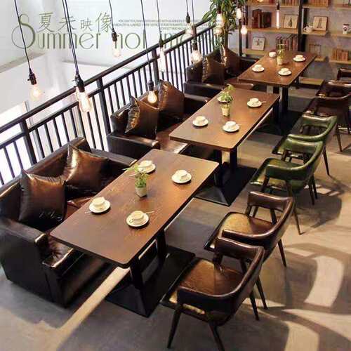 酒吧清吧桌椅组合复古咖啡厅桌椅西餐厅茶餐厅奶茶糖水店卡座沙发