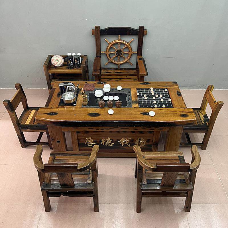 老船木实木茶桌椅组合家用中式古典茶几原木办公异行茶台客厅家具
