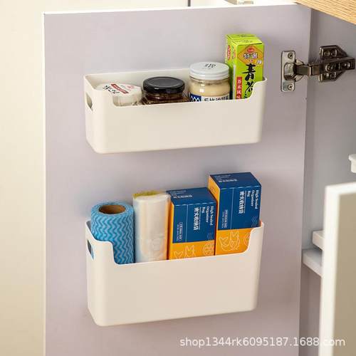 厨房壁挂式收纳盒柜内侧免打孔橱柜门保鲜膜保鲜袋置物架门上挂篮