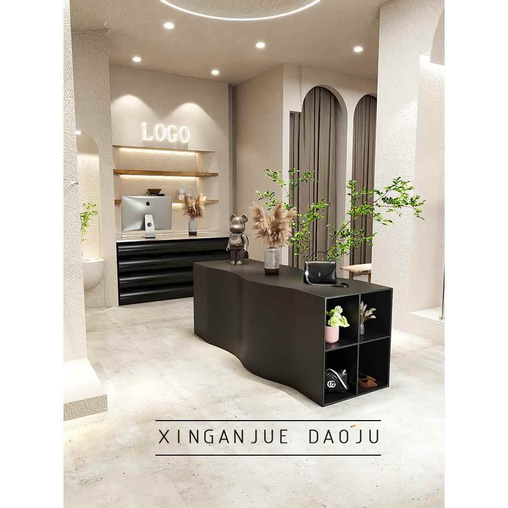 服装店中岛桌展示台工业风店铺装饰陈列道具异形黑色烤漆桌子