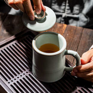 个人专用男士 容山堂汝窑泡茶杯2024新款 办公杯茶水分离杯大容量