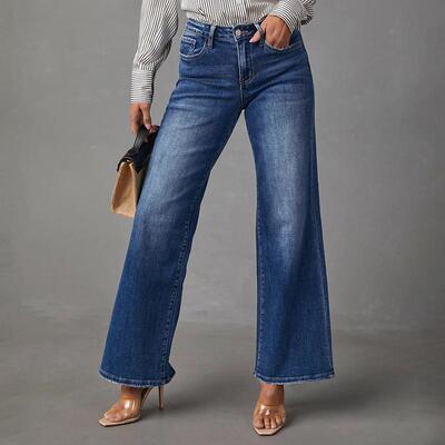 Women Leg Jeans Waisted Tummy Control Stretchy Straight