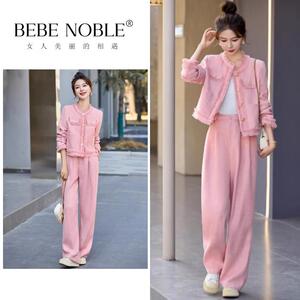 BEBE NOBLE小香风时尚套装女士春秋毛边气质减龄西装阔腿裤两件套