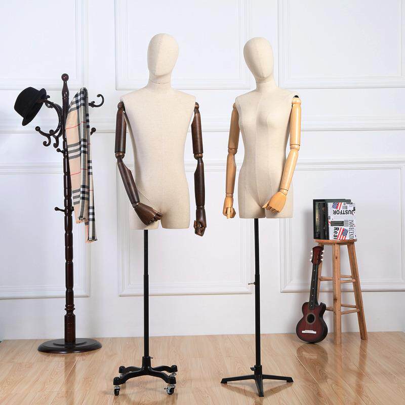 实木手臂半身男女模特铁三脚橱窗服装架子商场陈列展示铁艺复古风