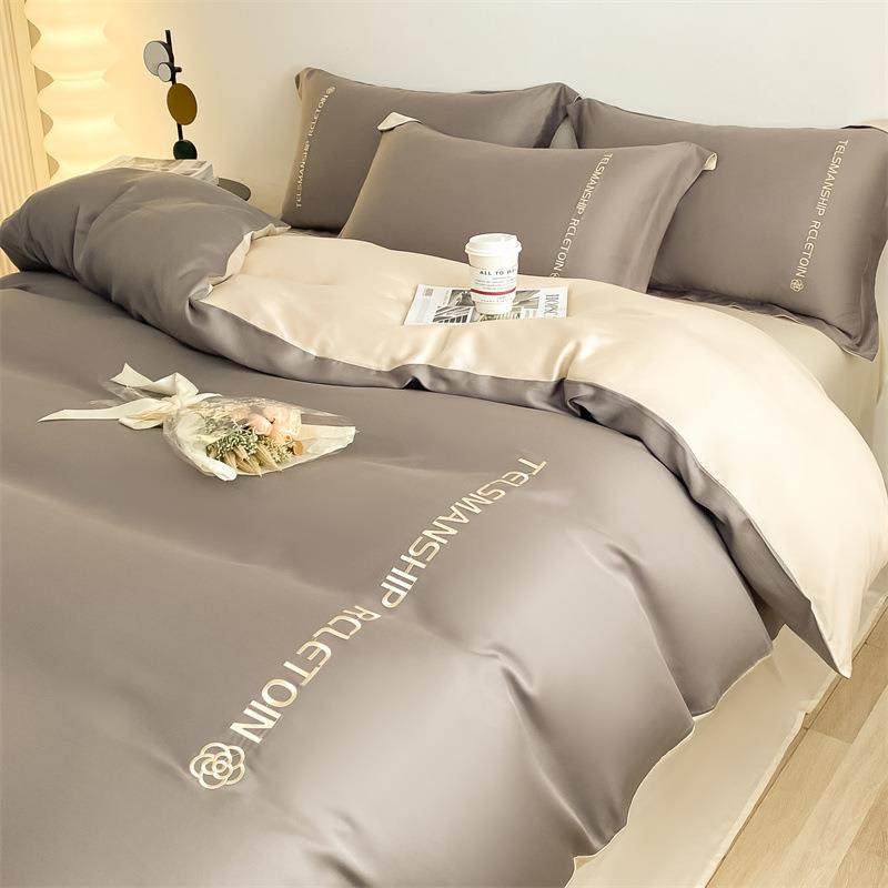 2025新款水洗真丝双拼刺绣小山茶花四件套三件套-芮雅系列