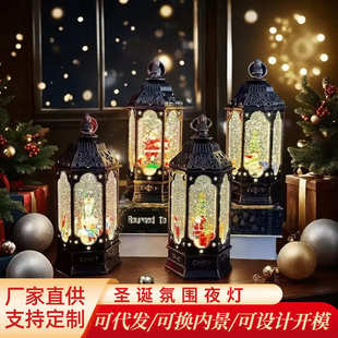 饰品复古水灯LED灯内景发光旋转飘雪小夜灯居家创意摆件 圣诞节装