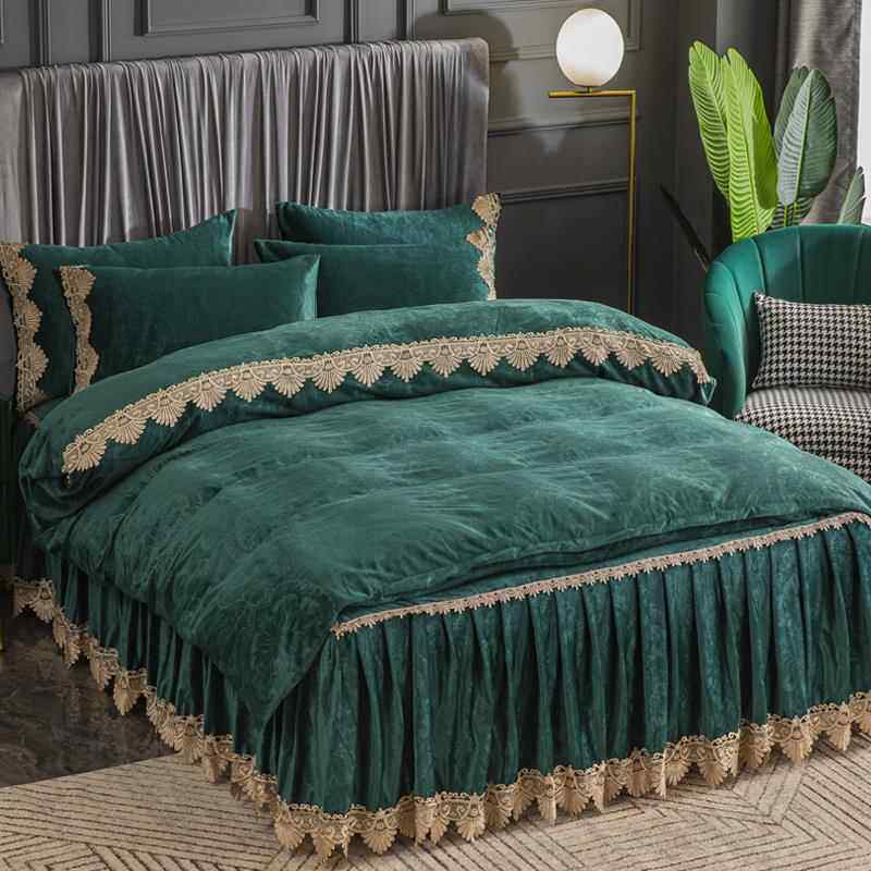 新款水晶绒床裙式四件套珊瑚绒法兰床上用季冬床单加被套品床罩款