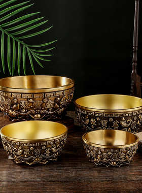 复古黄铜聚宝盆摆件家用客厅装饰品招米宝财进金属工艺品开业礼品