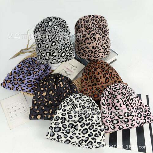 Unisex Leopard Print Knit Beanie - Knitted Cap Casual Warm