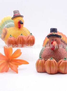 新款感恩节丰收节南瓜猫头鹰火鸡麦穗桌面公仔装饰摆件树脂工艺品