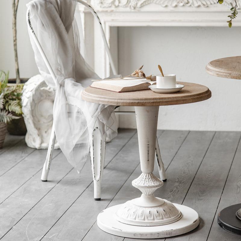 美式实木复古做旧铁艺店小圆桌美客厅沙发阳台A25家用食茶桌子小