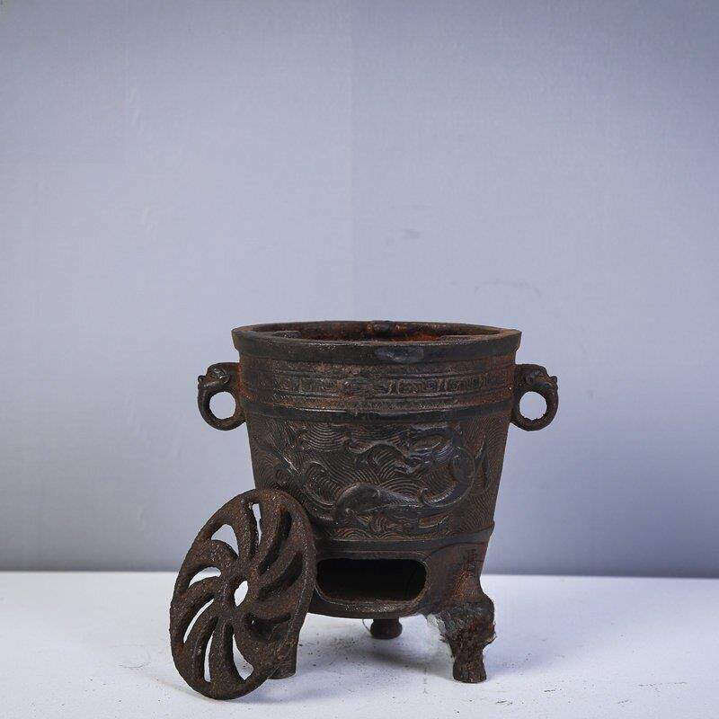 彷古铸铁龙兽图案温酒炉煮茶客厅炭火炉案头摆件居家摆设覆古