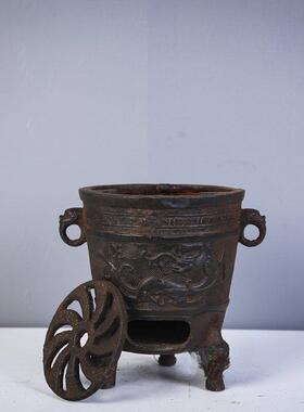 彷古铸铁龙兽图案温酒炉煮茶客厅炭火炉案头摆件居家摆设覆古