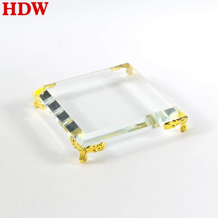 跨境创意桌面摆件工艺品底座金属脚DIY个性定制刻字水晶玻璃底座