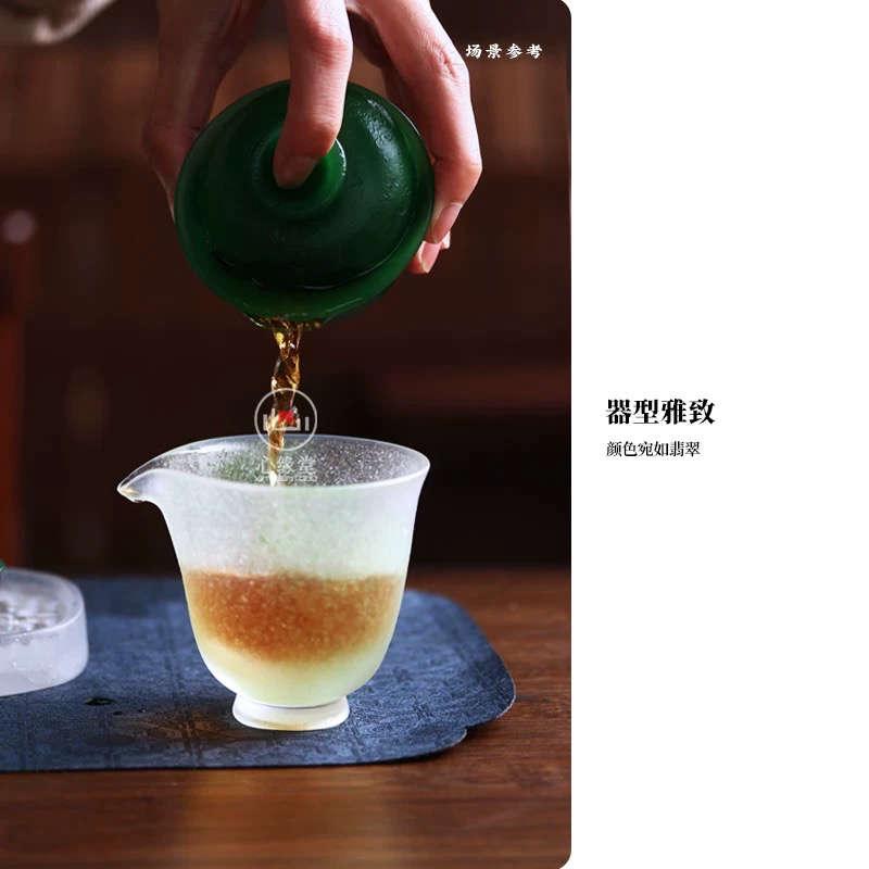 心缘堂琉璃茶器墨绿色玉见盖碗功夫茶具茶席搭配好友送礼玉质