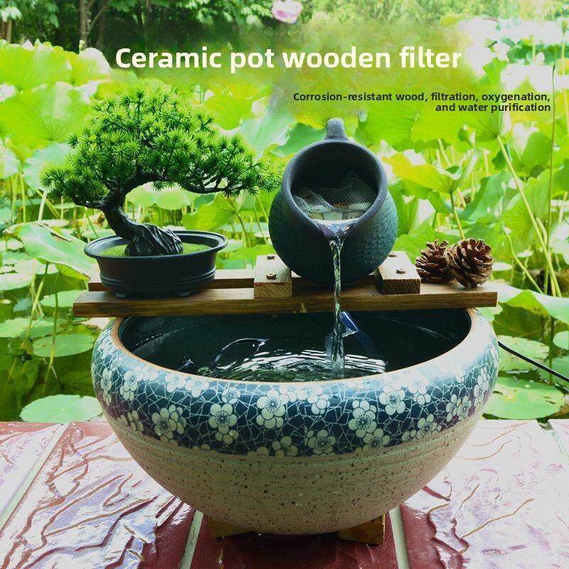 陶瓷圆鱼缸过滤器循环家用流水器小型三合一静音增氧吸便过滤设备