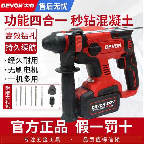 大有5401锂电无刷电锤钻电镐三用充电式冲击钻多功能大功率电动工