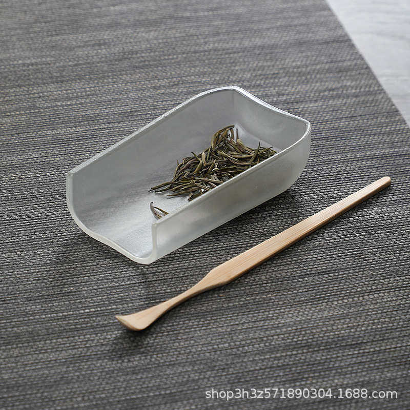 收藏手作玻璃茶则磨砂茶荷倒茶器加厚耐热茶具配件茶道茶艺竹拨