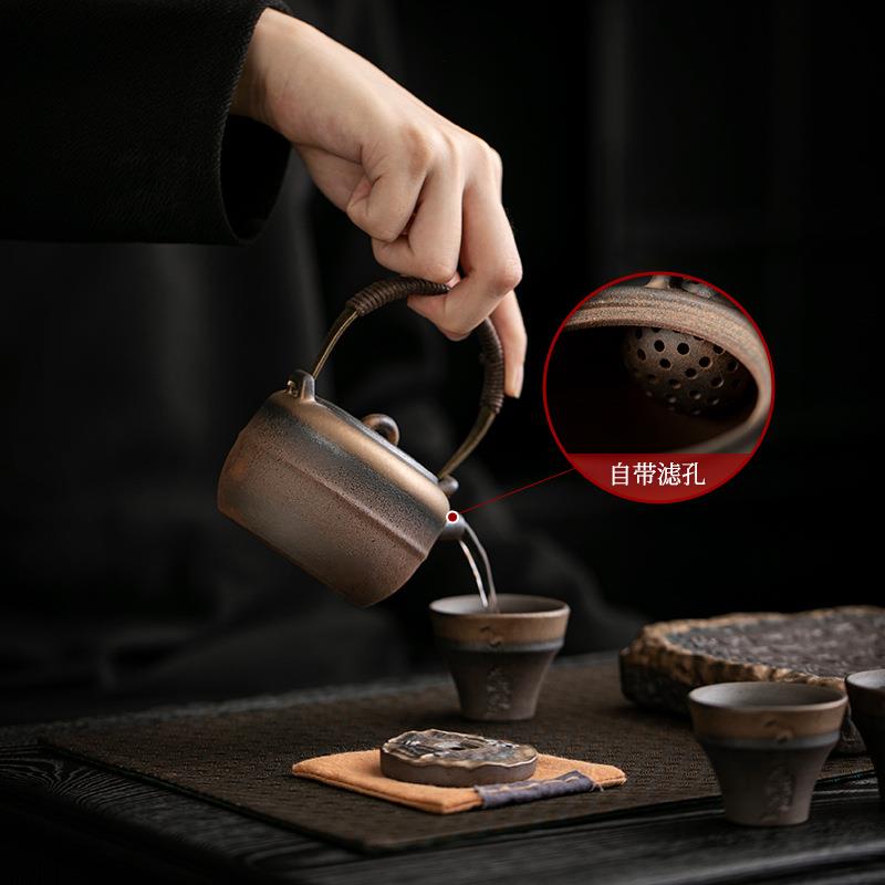 陶瓷提梁壶温茶壶中式复古粗陶泡茶壶单壶带过滤可蜡烛加热陶壶
