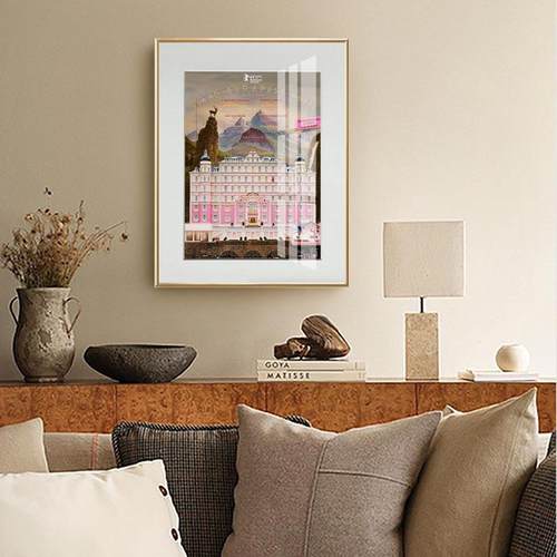 布达佩斯大店壁画卧室客欧厅饭装饰画画A229式挂城堡粉色美式建筑