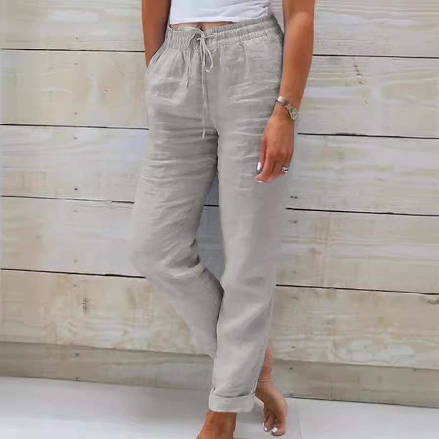 trousers straight drawstring color solid sport loose