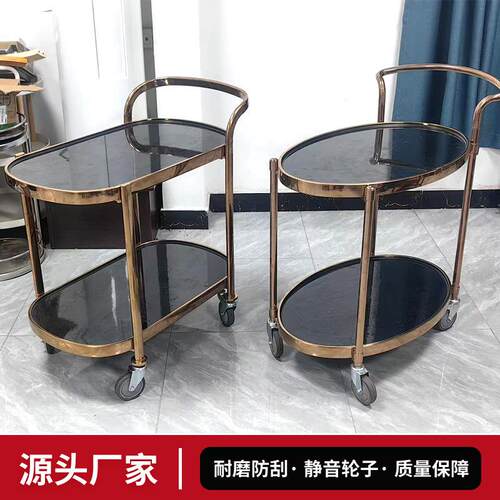 不锈钢餐车豪华酒水车酒店餐厅推拉送餐车双层茶水甜品车推车厂家