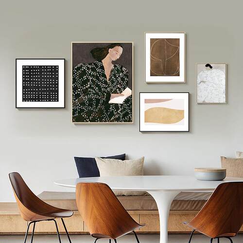 新款直销瑞典小众客厅沙发背景装饰画北欧走廊复古文艺组合挂画抽