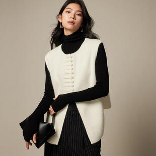 气质名媛 国风新中式浣熊绒马甲女25秋冬小众设计感无袖针织背心