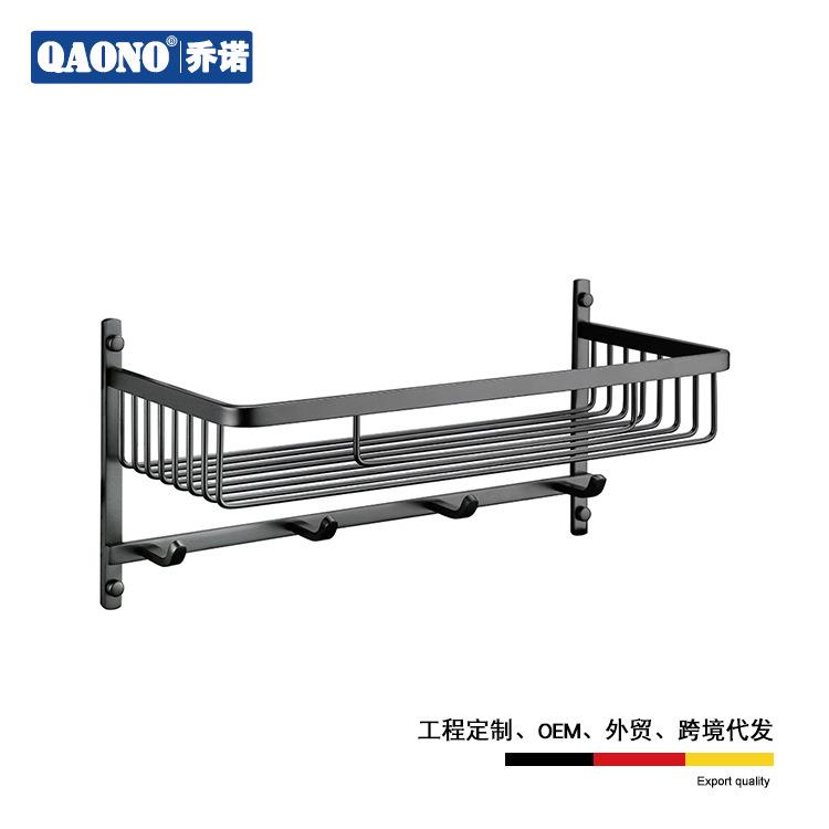 304不锈钢厨房置物架带挂钩收纳筐网篮浴室镀黑酒店S360WH