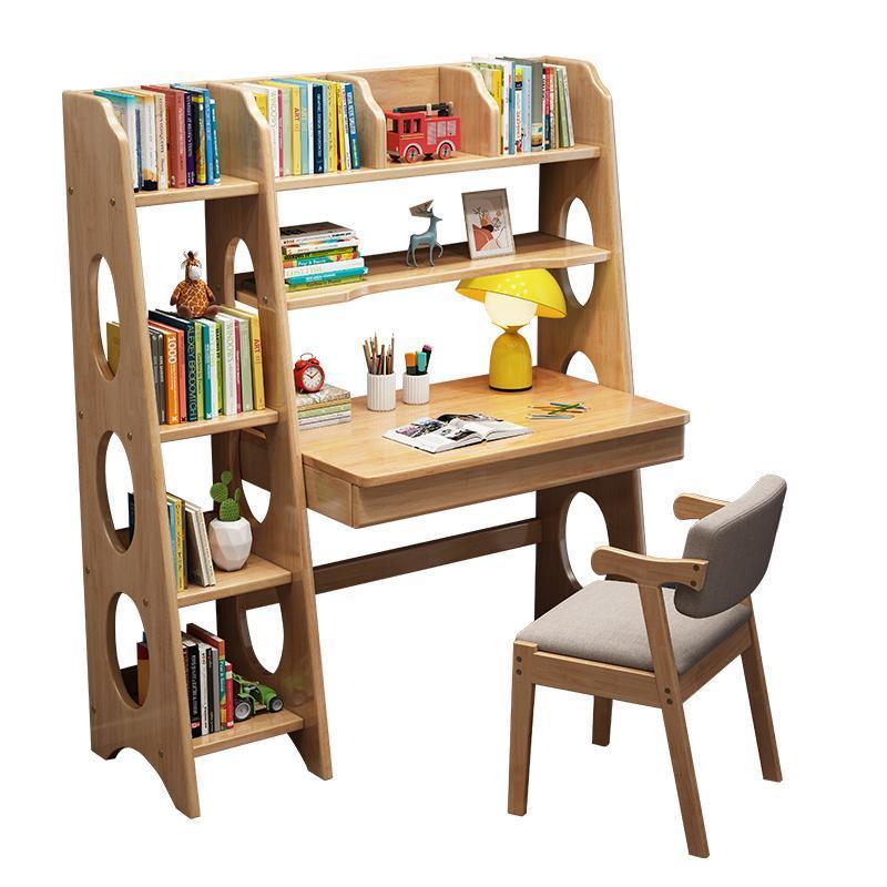 实木书桌书架组合一体桌儿童学习桌家用卧室中小学生初中生写字桌