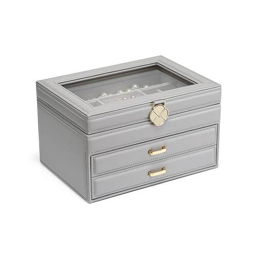 正品奢首饰盒收纳抽屉式皮档质高级高精致戒指耳环钉项链轻珠宝大