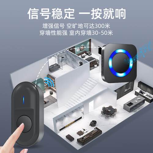 无线门铃家用超入户门远距离支持433协议LED可视电子闪光风格