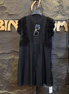 韩版大尺码女装蕾丝拼接荷叶袖V领洋装显瘦遮肉小个子小黑裙夏新