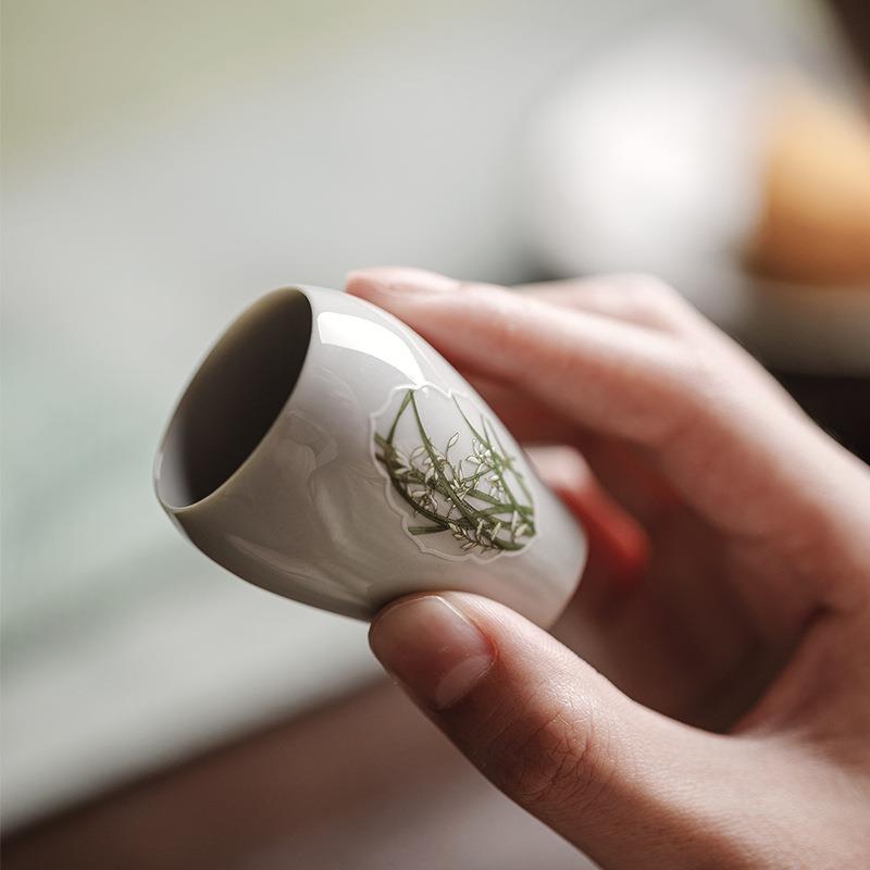 闻香杯聚香杯功夫茶具茶杯品茗杯拟古青瓷手工窗兰花茶杯单杯子