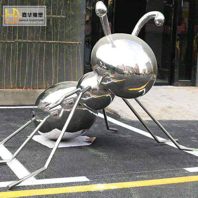 金属不锈钢铁艺蚂蚁雕塑摆件蚂蚁鹅卵石镂空镜面石头坐凳园林景观