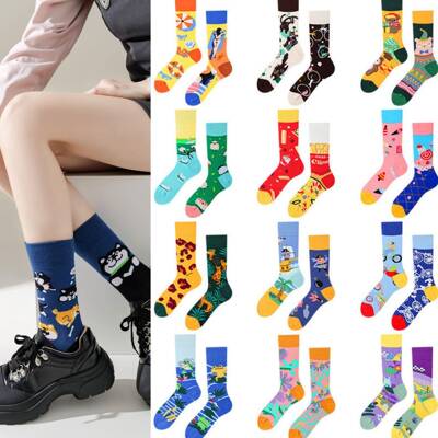 Wacky AB Crew Socks Fun Left Right Pattern School Socks