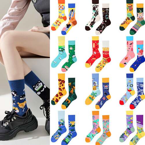 Wacky AB Crew Socks Fun Left Right Pattern School Socks