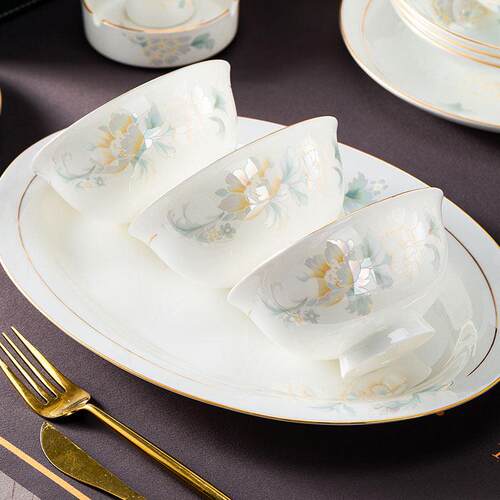 碗碟套装家用陶瓷餐具碗盘碟高颜值金边景德镇餐具自由组合碗碟筷