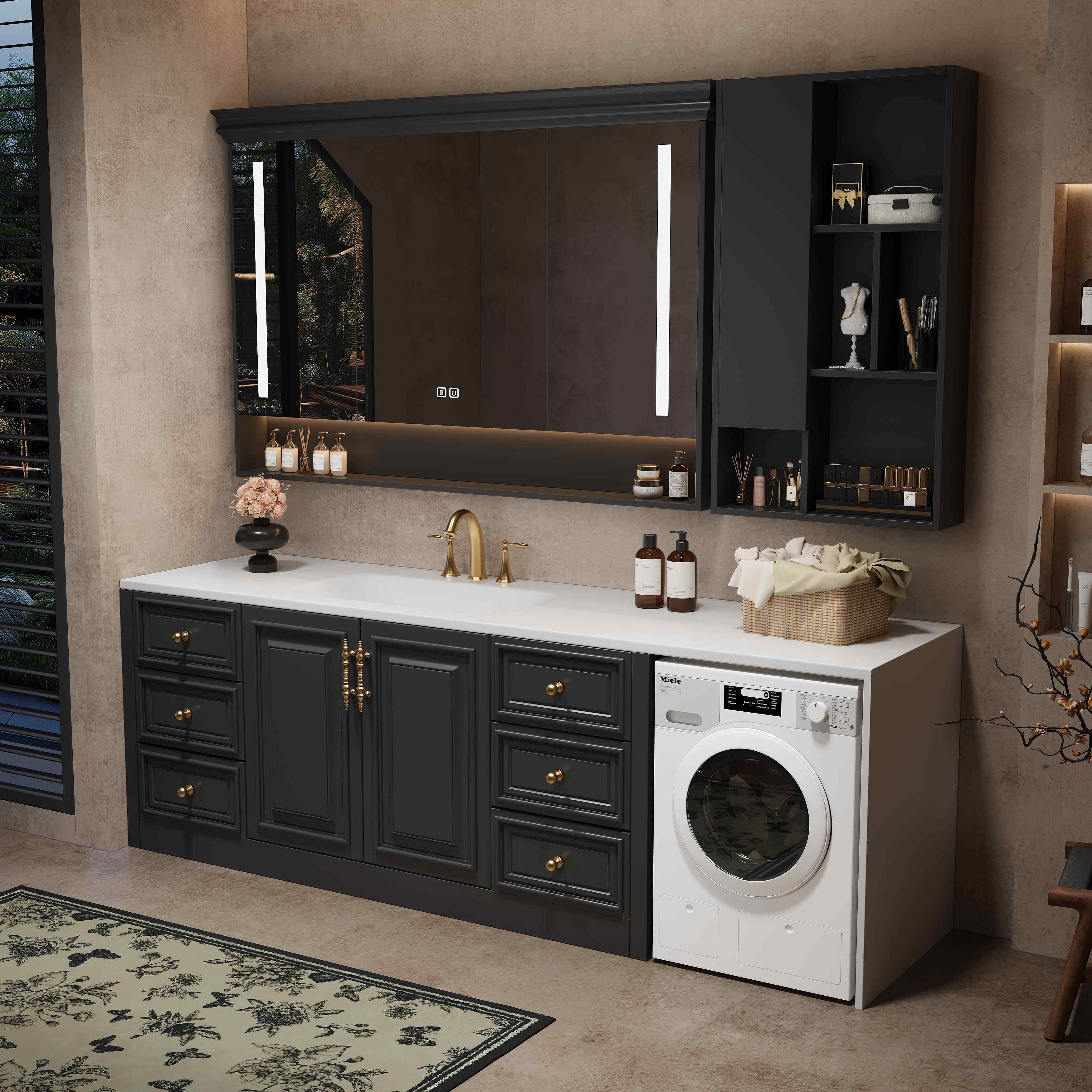 法式复古阳台浴室柜室内洗衣机一体柜组合卫生间洗脸洗手盆洗漱台,家装主材,浴室柜组合,淘宝优惠券,粉丝福利购,淘宝优惠卷