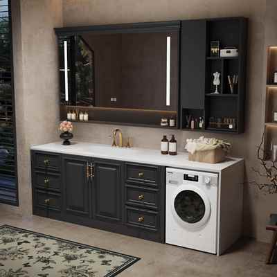 法式复古阳台浴室柜室内洗衣机一体柜组合卫生间洗脸洗手盆洗漱台