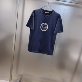 mskin6欧洲站小众英伦风，圆领设计简洁上衣，中长款藏蓝色短袖t恤女