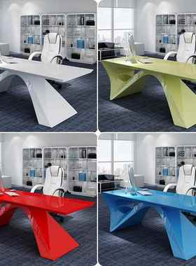 台广东办公家具白色烤漆老板桌异形简总约现代大班裁主管NRI经桌