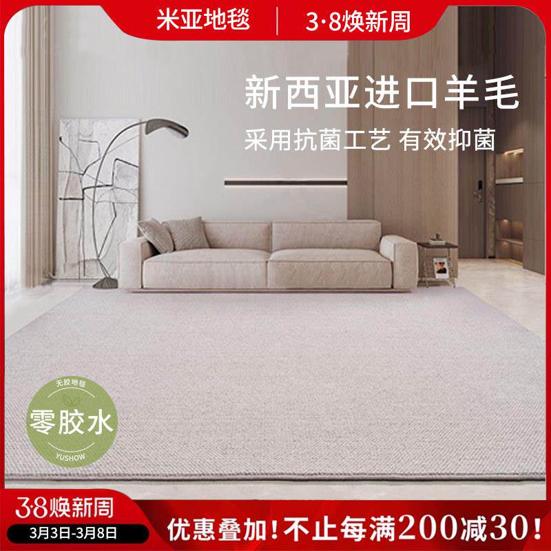 原色进口轻奢羊毛地毯家用客厅高级现代极简卧室地垫床边茶几毯