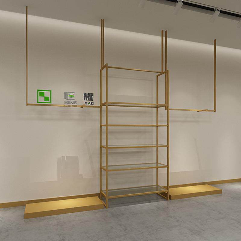 服饰展示架 钢木服装店展示货架 挂衣服落地式中岛架现代简约