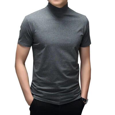 Sleeve Slim Body T-Shirt Men Solid Color Modale High Collar