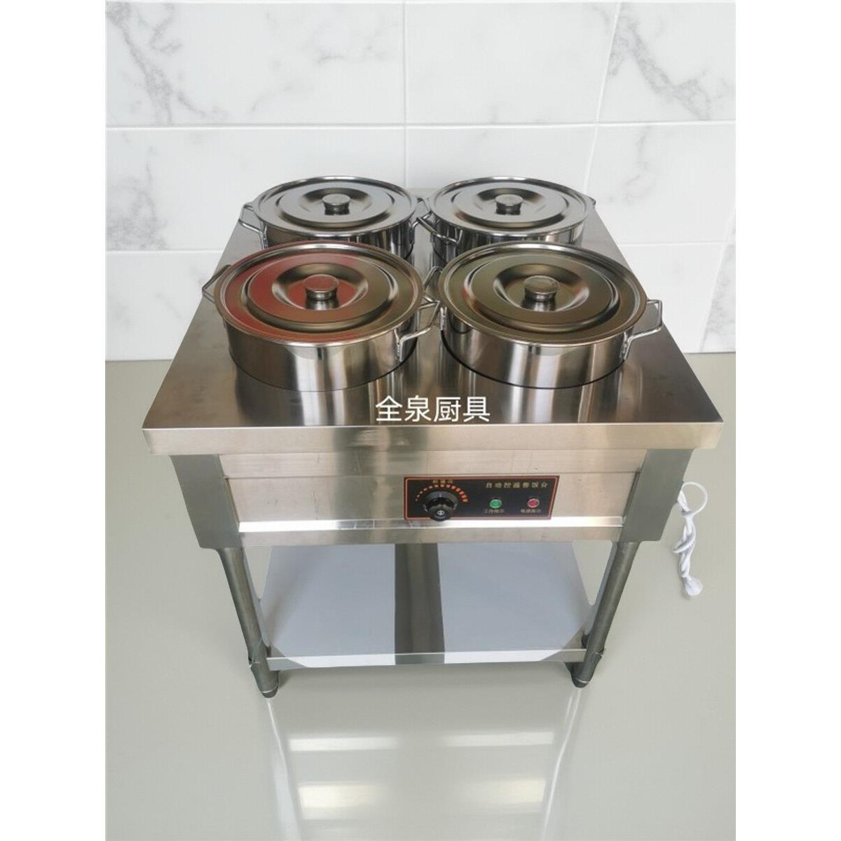 商用不锈钢保温粥车电加热灶台圆桶移动熬粥快餐车售饭台保温设备