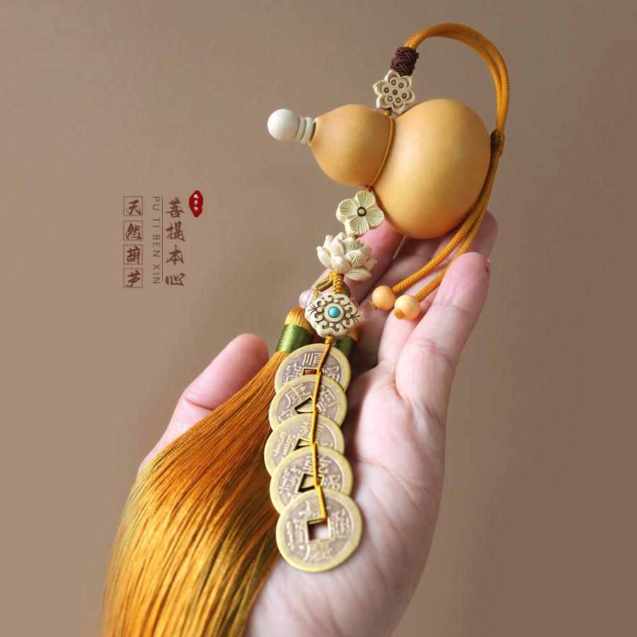 纯铜钱五帝钱大门对门天然葫芦挂饰开 口流苏木莲花中国结室内挂